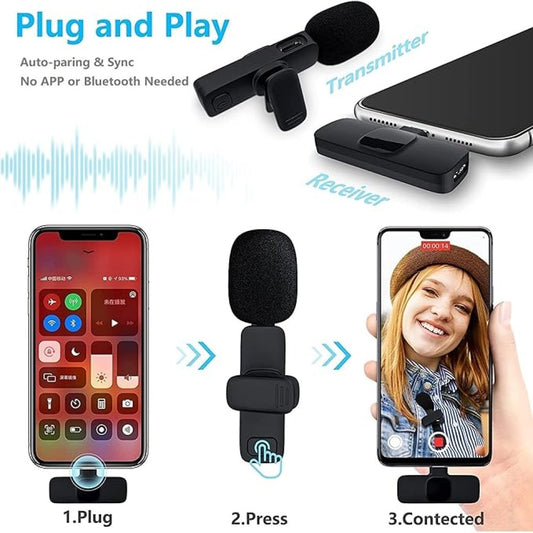 Microphone Wireless Lavalier(2 Pcs) | Ideal for USB, I/Phone, Smart/phones, IPads and Macs with port, Android devices, laptops with USBC Port | Auto Noise Reduction
