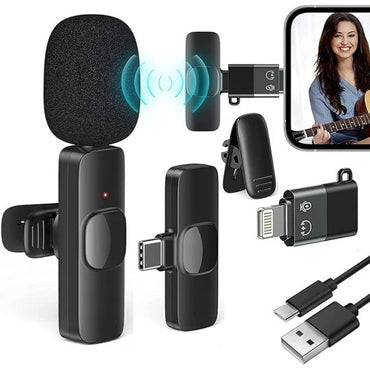 Microphone Wireless Lavalier(2 Pcs) | Ideal for USB, I/Phone, Smart/phones, IPads and Macs with port, Android devices, laptops with USBC Port | Auto Noise Reduction